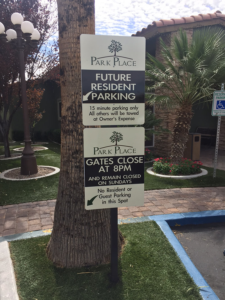 Custom resident parking sign for Park Place, Las Vegas