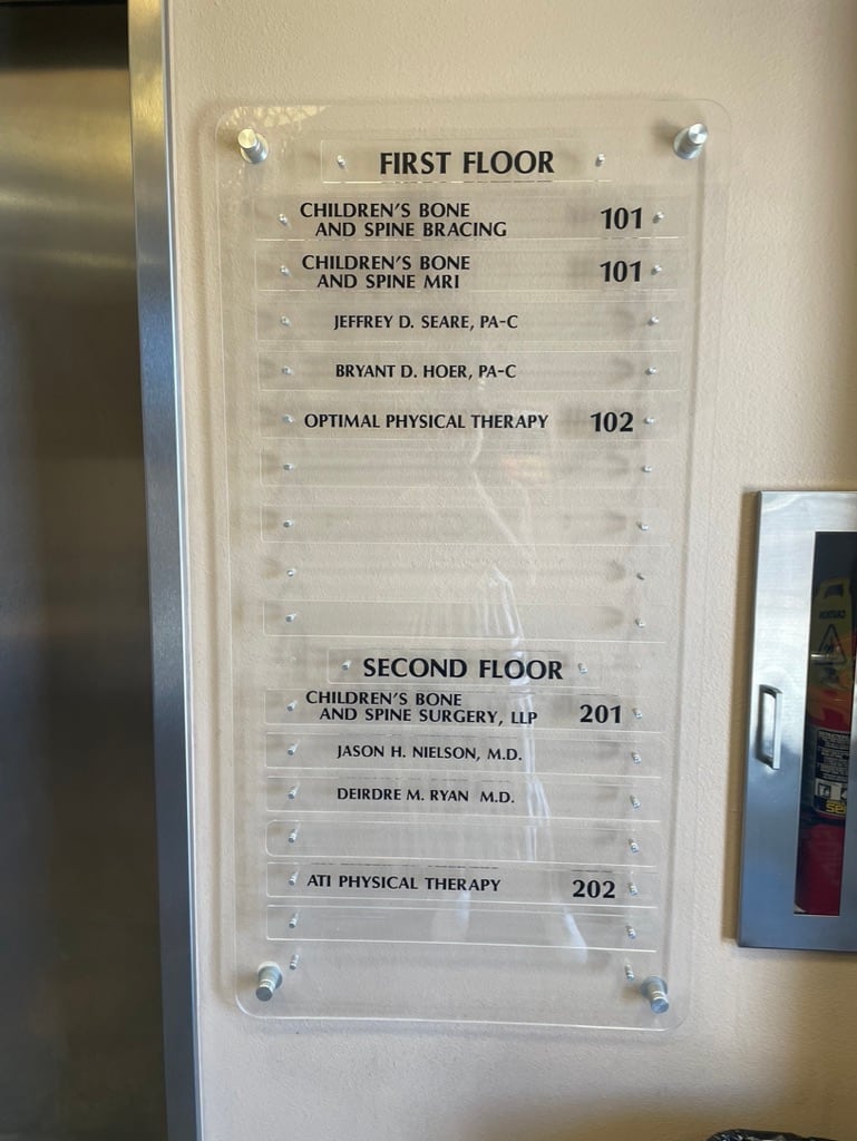 acrylic lobby directory sign Clear acrylic lobby directory sign listing first and second floor tenants